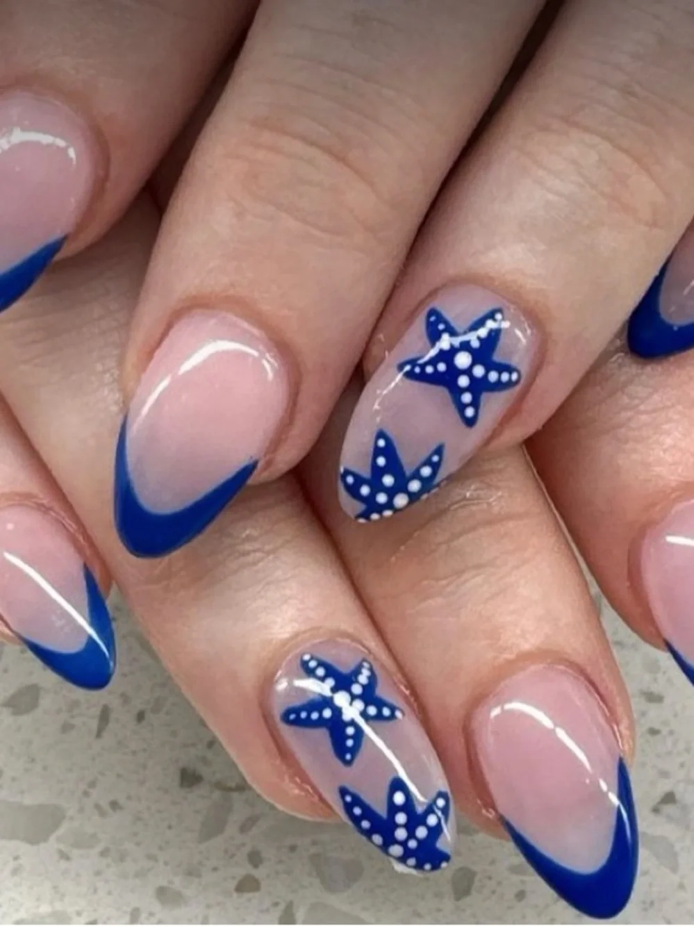 Blue Starfish French Tip Women's Swim Nail Art